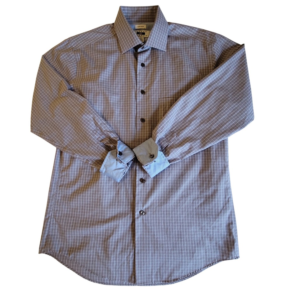 Joseph Abboud Dress Shirt Mens Medium Grid Non-Iron Cotton Long Sleeve Contrast